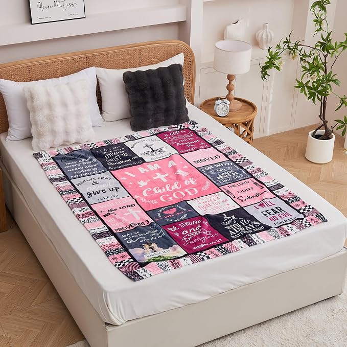Christian Gifts for Women, Happy Birthday Gifts for Women, I Am a Child of God Blanket, Inspirational Gifts for Mom, Friend, Daughter, Sister, Baptism Gift for Girl Blankets 50''x60'' Pink