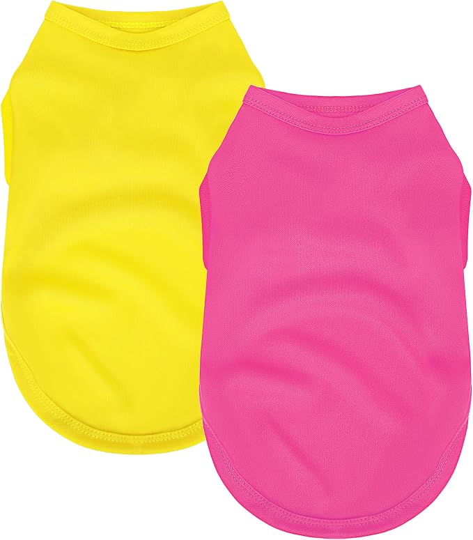 2 Pack Solid Color Dog Shirts - Lightweight, Quick Dry, Breathable Pet T-Shirts for Small to Large Dogs - Stretchy, Durable, Ideal for All Seasons and Holidays.Rose red&Yellow M