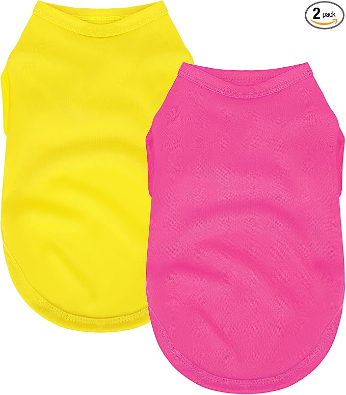 2 Pack Solid Color Dog Shirts - Lightweight, Quick Dry, Breathable Pet T-Shirts for Small to Large Dogs - Stretchy, Durable, Ideal for All Seasons and Holidays.Rose red&Yellow XL