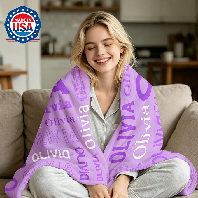 Custom Blanket with Name, Personalized Name Blankets for Teen Girls Boys Kids Baby, Customized Flannel Throw Blanket Gifts for Christmas Birthday - Printed in USA