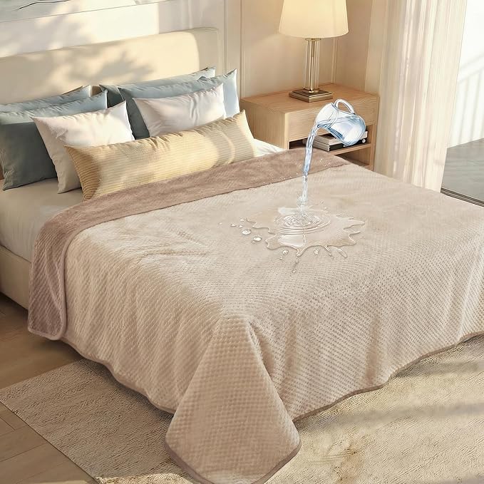 Luciphia Waterproof Blanket for Dog, Washable Reversible Fleece Pet Throw | Durable protector for bed, couch, crate, and furniture; leakproof and calming for dogs, cats, puppies Beige XL(85''x57'')