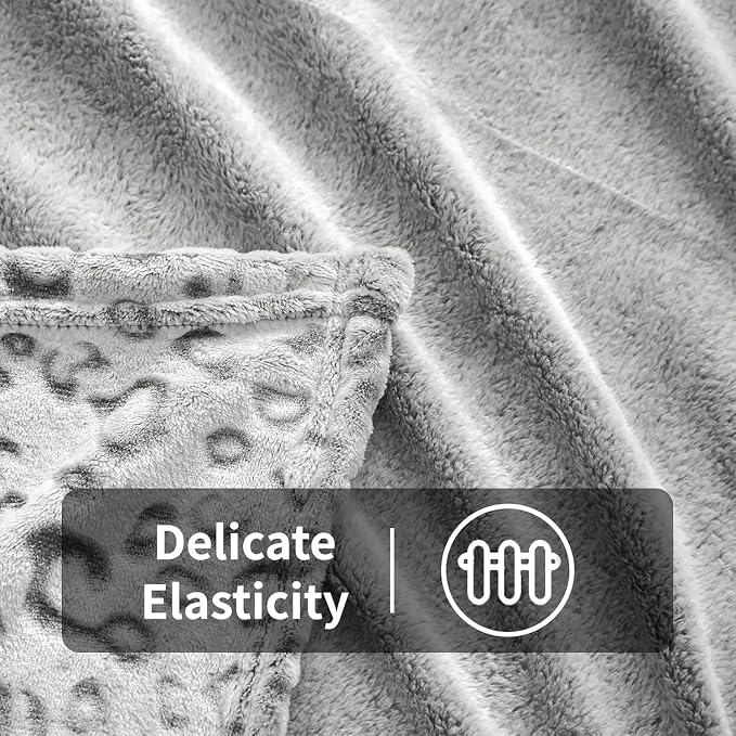 Flannel Fleece Throw Blanket, Lightweight Cozy Plush Microfiber Bedspreads for Adults,60"X80",Grey Leopard