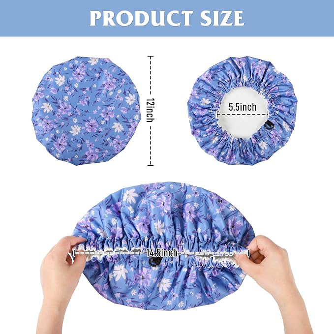 Reusable Castor Oil Hair Cap for Women, Suitable for Treating Dry, Damaged Hair, Overnight Organic Cotton Hair Cap (Oil Not Included), Purple Flowers, M