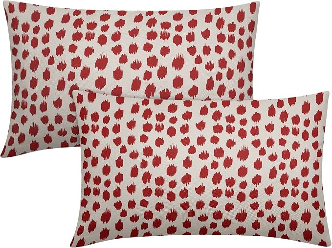 Red Cream Pillow Covers 12x20 Set of 2 Boho Design Polka Dot Throw Pillows Modern Brush Strokes Print Decorative Outdoor Pillowcase Lumbar Cushion Cover Linen Pillow Case for Home Sofa Couch Bed