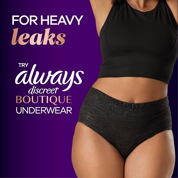 Always Discreet Boutique Incontinence Pads, for Bladder Leaks, Extra Heavy Absorbency, Long Length, 40 Count (Pack of 2)