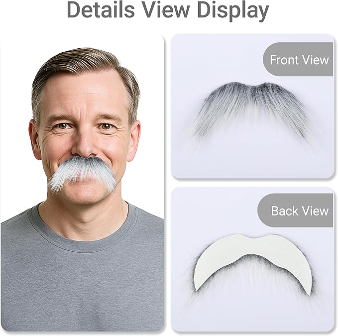 2Pcs Men Fake Mustache Realistic Mustaches Fake Facial Hair Beard for Cosplay Costume Halloween Parties