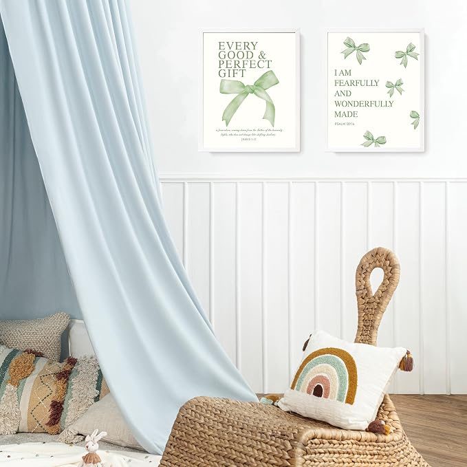 LARTSFRO Coquette Sage Green Bow Wall Art Decor Posters, Sage Green Bow Room Bedroom Bathroom Dorm Wall Art Decor Aesthetic for Teen Girls Gifts, Inspirational Bible Verses Bow Wall Decor, 10x8 Inch Set of 4 Pcs Bow Pictures (UNFRAMED)