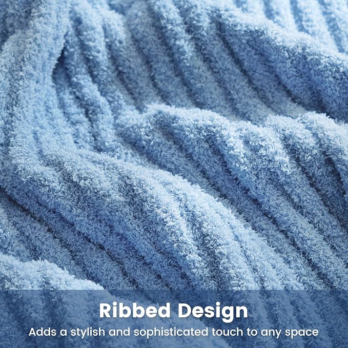 Snuggle Sac Queen Size Blanket for Bed, Soft Luxurious Bedding Blankets, Large Fuzzy Plush Microfiber Blankets, Washed Blue, 90x90 inches