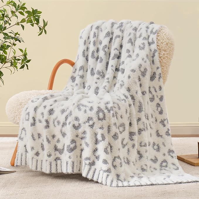 Snuggle Sac Leopard Luxury Faux Fur Blanket Twin Size for Bed Sofa,Ultra Soft Cozy Oversized Fluffy Blanket for Couch Living Room,Grey Leopard,60x80 inches