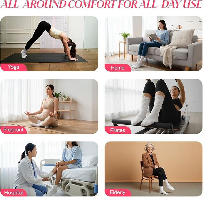 COOLMATE Pilates Socks with Grips for Women, Yoga Socks, Crew Non Slip Women for Barre, Pilates Gifts for Women