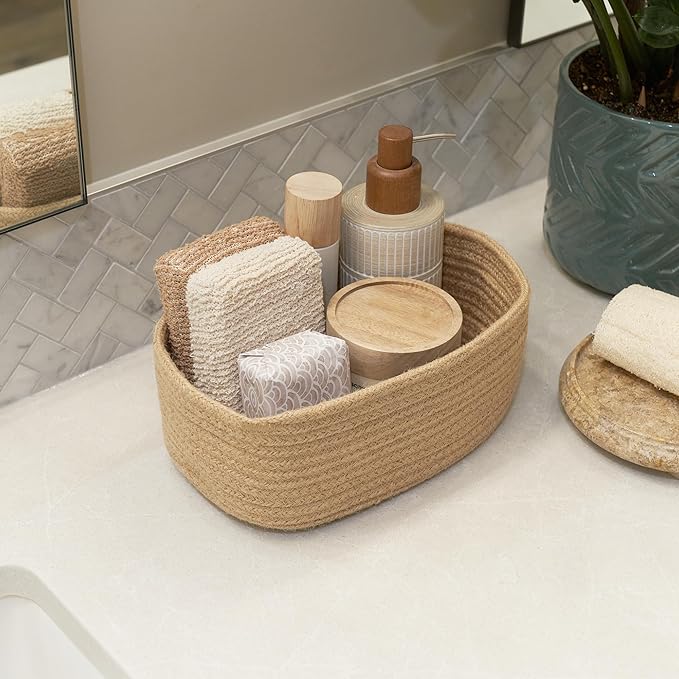 Beautiful Storage Basket Set of 3 - Sturdy Jute Rope Baskets for Shelves | Perfect for Organizing Your Home - Quality Storage Bins Easily Fit with Any Nursery or Bedroom Decor
