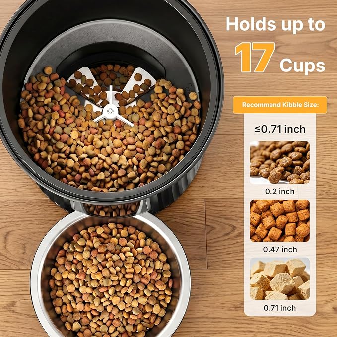 NEWBULIG 4L Automatic Cat Feeder with APP, 2.4G WiFi Pet Feeders - Black | Applicable for Dry Food, 19.5 Cups, Programmable Schedule, 10 Meals/Day, 50 Portions/Meal, 10s Voice Recorder, Dual Power