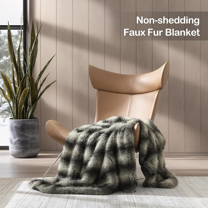 HORIMOTE HOME Luxury Faux Fur Throw Blanket, Non-Shedding 60"x80" Fur Blanket Throw, Ultra Soft Blankets for Bed, Couch and Sofa, Premium Soft, Thick Fluffy Throws, Grey Black Stripes