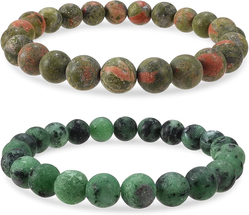 Bivei Natural Gemstone Semi Precious Healing Crystals Handmade Stretchy Round Beads Bracelet,Stocking Stuffers for Women Enhance Positive Energy