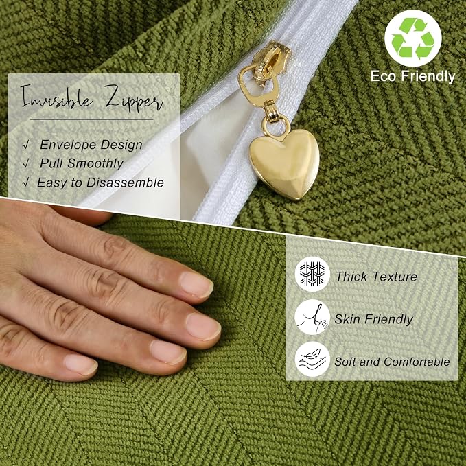 Olive Green Pillow Covers 26x26 Set of 2 Chenille Throw Pillow Covers with Elegant Design Soft and Luxurious Decorative Throw Pillows for Couch, Bed, and Home Decor