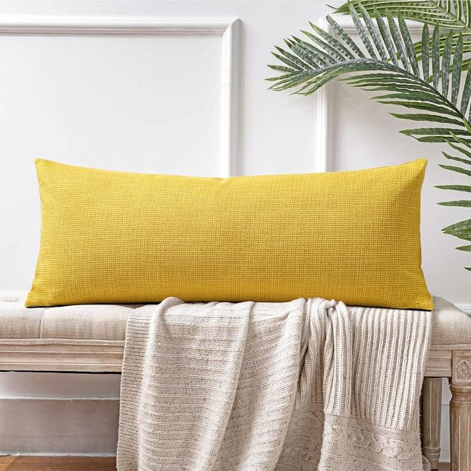 OTOSTAR Linen Throw Pillow Cover Set of 1 Decorative Long Lumbar Pillowcase Rectangle Cushion Cover 14x36 Inch for Home Decor Sofa Bedroom Car 35 x 90CM Yellow