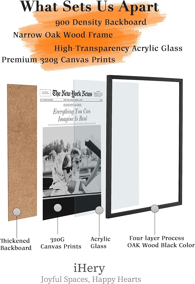 iHery 12x16in Everything You Can Imagine Is Real Framed Newspaper Art | Premium Black Natural OAK Wood Frame with Canvas Print, Vintage Girls Decor for Bedroom, Living Room, Dorm 1Pack