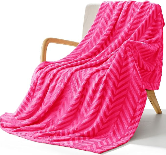 Whale Flotilla Flannel Fleece Fall Throw Blanket for Couch, Hot Pink | Lightweight Breathable Soft Sofa Throws, Plush Fluffy Chevron Design Decorative Blankets for Home Life, 50x60 Inch