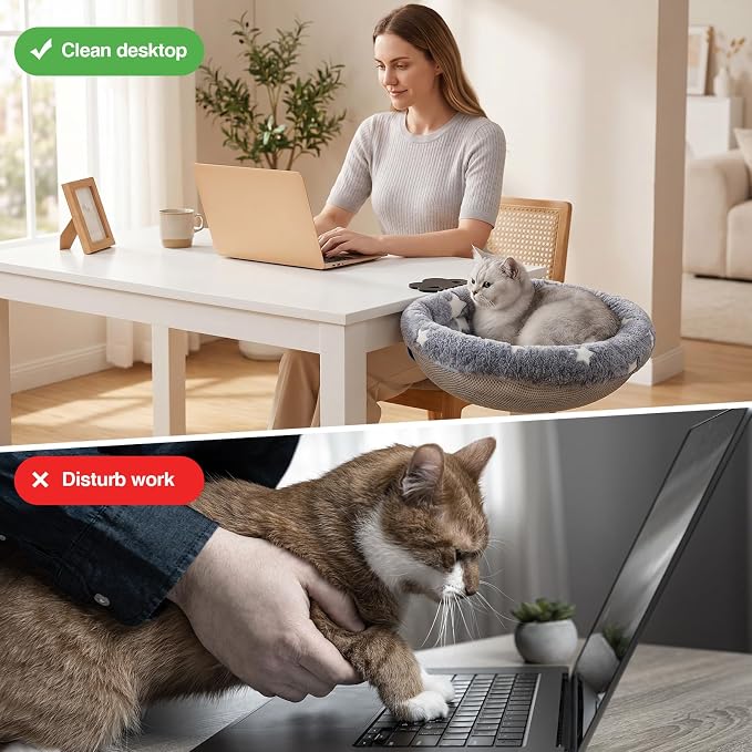 Cat Desk Bed, Adjustable Cat Desk Hammock, Cat Bed for Desk | Glow in The Dark, Removable Washable Cover, Sturdy Metal Frame, Desk Cat Bed, Cat Desk Perch, Supports up to 50 Lbs