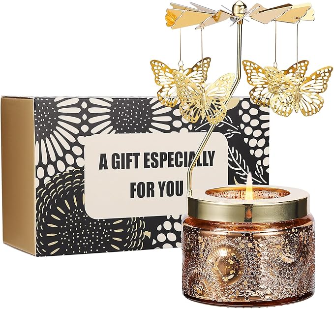 Butterfly Rotating Scented Candle, Gifts for Women Mom Daughter Sister Wife | Birthday Gifts for Women Friendship, Unique Candle Gift for Christmas Anniversary Mothers Day