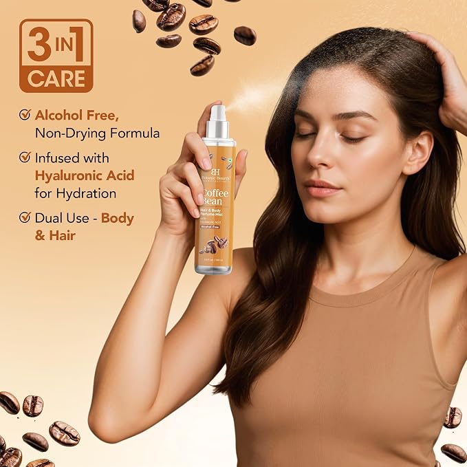 Botanic Hearth Coffee Bean Hair Perfume & Body Mist, Long-Lasting Hair Deodorizer & Body Scent for Women & Men, Alcohol-Free Clean Fragrance Hair Spray For Everyday Wear, All Day Freshness, 3.4 Fl Oz