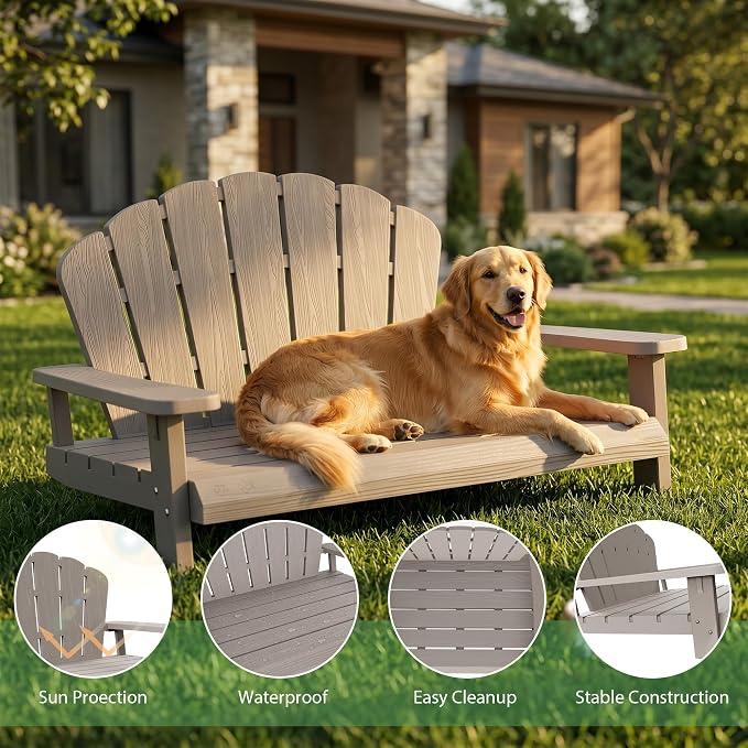 Outdoor Dog Sofa Chair, Grey, 40.24" L x 30.08" W x 20.04" H | Waterproof Resin Dog Bed, For Patio Furniture, Easy Assembly and Clean