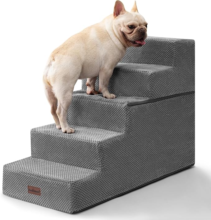 Aodisman Dog Stairs for High Beds 22.6" H, 5-Step Pet Steps for Small Dogs | Indoor Non-Slip Pet Stairs with Carry Handle for Puppies, Senior Cats & Short-Legged Dogs to Reach High Beds & Window Sills