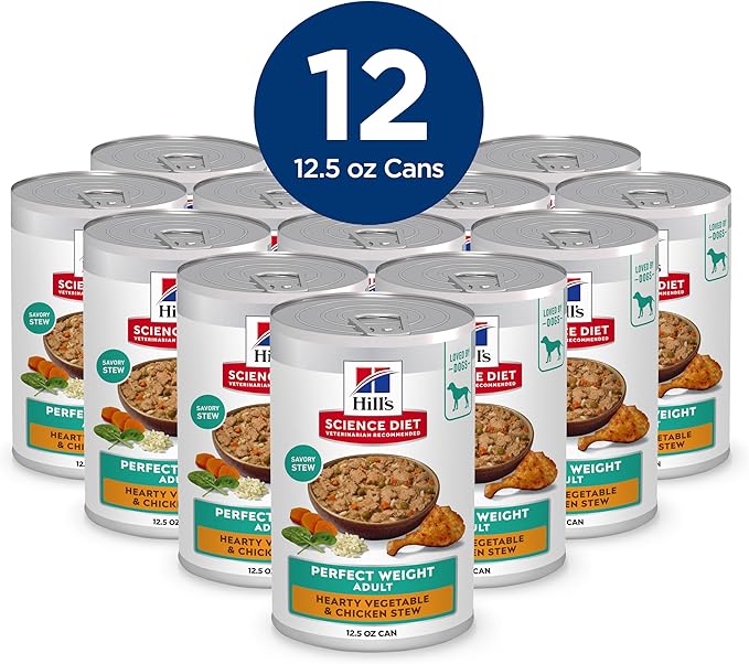 Hill's Science Diet Adult Perfect Weight Wet Dog Food | #1 Veterinarian Recommended, Vegetable & Chicken Stew, 12.5 oz. Cans, 12-Pack