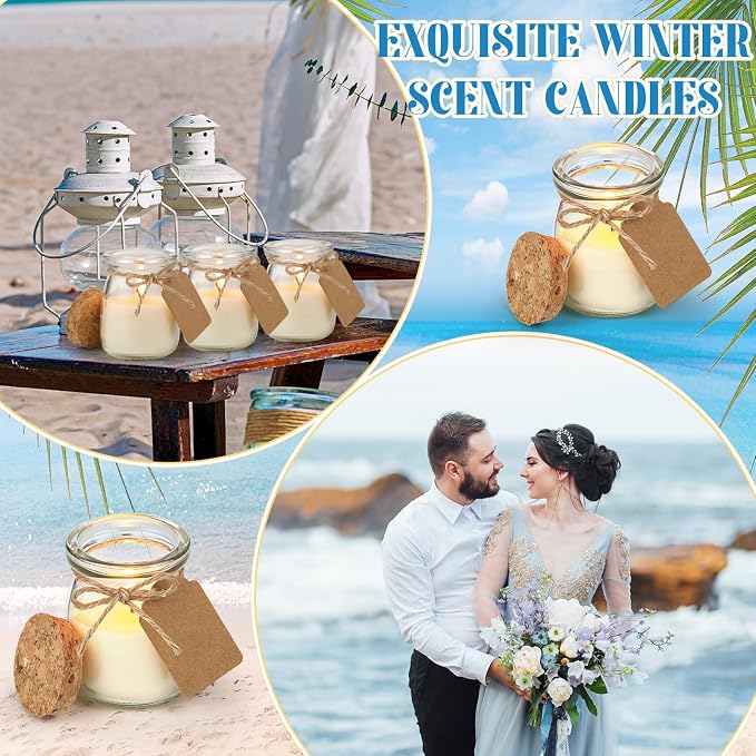 MTLEE 24 Pcs Jar Candles for Guests Wedding Summer Candles Gift Natural Wax Jar with DIY Cards for Bridal Baby Shower Party Favors Home Decor, Scents of Ocean Breeze/Mojito/Coconut/Vanilla Ice Cream