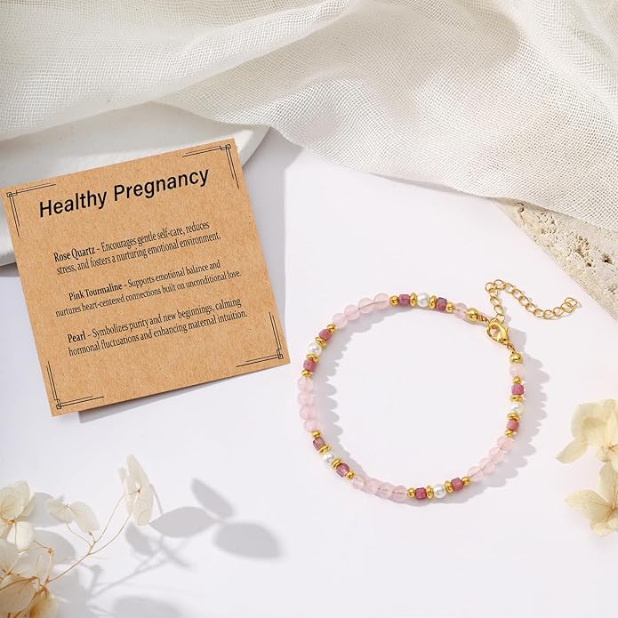 Natural Healing Crystal Bracelet for Women, Anxiety Relief Healthy Pregnancy Triple Protection Citrine Jewelry Gift for Friends Daughter Sister Mom Colleague