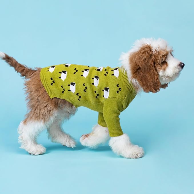 Fitwarm Funny Sheep Sweater, Thermal Winter Clothes for Small Dogs, Boy & Girl Dog Holiday Clothes, Doggy Pullover Jumper, Pet Outfit, Black, Green, White, XL