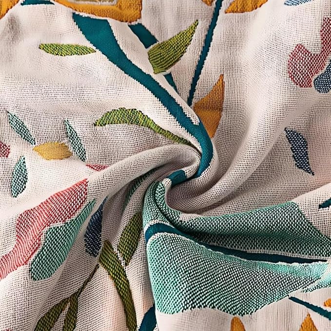 Boho Throw Blanket for Bed 100% Cotton Bohemian Blankets Ultra Soft Woven Muslin Decorative Blankets All Seasons Vintage Quilt Knitted Blanket for Sofa Chair(Yellow, 90"x98")