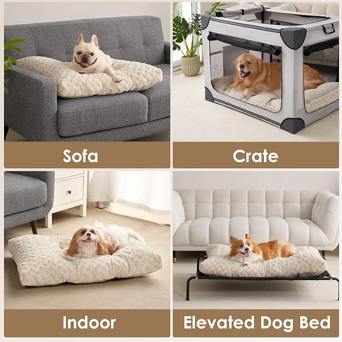 EHEYCIGA Washable Dog Beds for Small Dogs, 23x18 Inch Pet Bed, Beige | Plush and Comfy Kennel Pad, Soft Dog Crate Mat, Deluxe Sleeping Mattress for Puppy Up to 25 lbs
