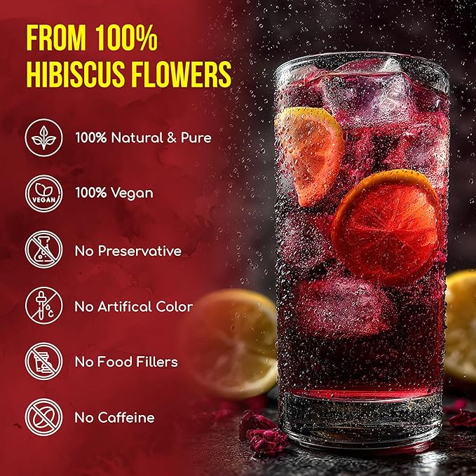 FreshDrinkUS, Premium 235 Hibiscus Flowers Tea Bags, 100% Natural, Pure from Hibiscus Flowers. Loose Flower Herbal Tea. No Sugar, No Caffeine, No Gluten, Vegan.