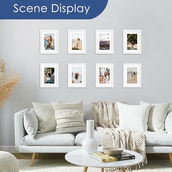 5x7 Picture Frame Set of 6, Wall or Tabletop Display, White | Display Pictures 4x6 with Mat or 5x7 Without Mat, Horizontal or Vertical, Gallery Wall Frame Set, Wedding Birthday Gifts