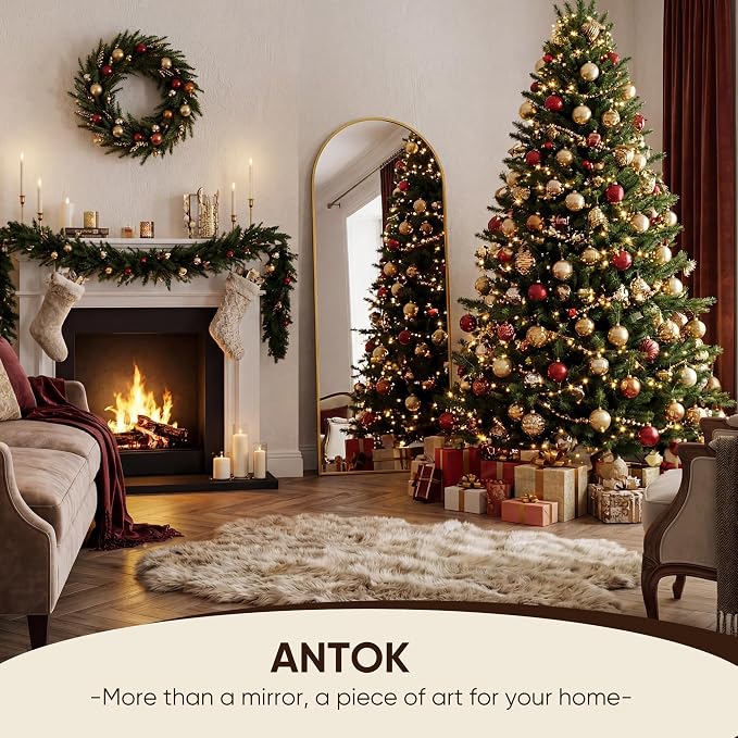 Antok 58" x18” Arched Full Length Floor Mirror, Black Aluminum Frame, Free Standing/Wall Mount/Leaning for Bedroom, Living Room, Dressing Room