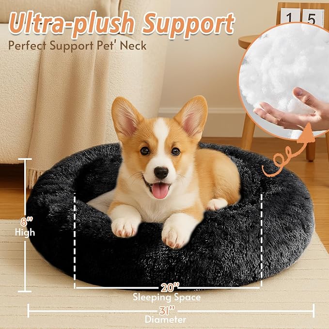 JOLLYVOGUE Dog Bed, Calming Anti-Anxiety Large Dog Bed, Fluffy Donut Cushion for Medium and Large Pets (27"/30"/36")