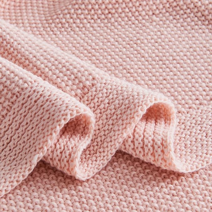 CozeCube Pink Seed Stitch Throw Blanket 60"x80", Farmhouse Decor | Blanket for Couch, Soft Cozy Cable Knit Throw for Bed Sofa Living Room, Lightweight Warm Decorative Christmas Blanket
