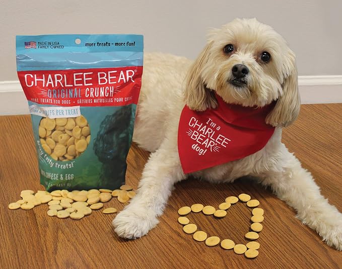 Charlee Bear Original Crunch Dog Treats, Cheese and Egg, 16 Ounce Resealable Bag, Low Calorie Training Treats for Dogs, Limited Ingredient, Healthy, Crunchy Dog Snacks, Made in USA (Pack of 2)