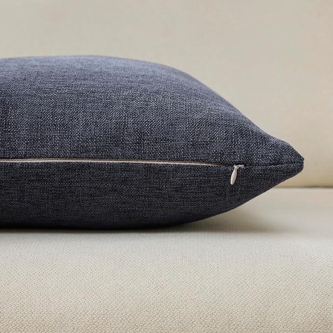 Meekio Set of 2 Deep Indigo Blue Throw Pillow Covers 18x18, Coastal Linen Blend Decorative Pillow Covers for Couch Sofa Bed, Beach House Home Decor