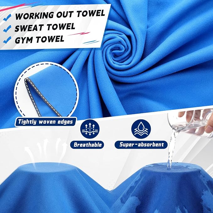 Mixweer 4 Pack Gym Microfiber Bath Towels 63"x32" Extra Large Shower Towel Lightweight Oversized Fast Drying Bathtowel for Gym Sports Travel Camping(Sky and Royal Blue, Gray, Lake Blue)