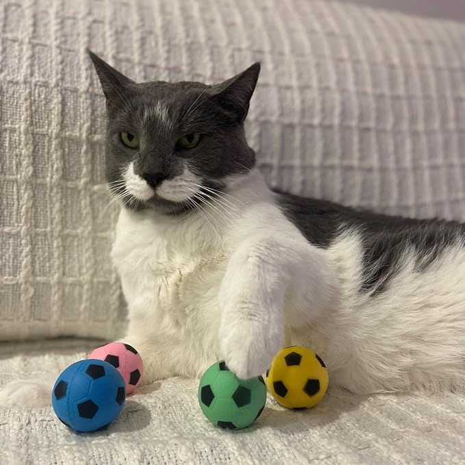 SPOT Sponge Soccer Ball Cat Toys for Cats and Kittens - Interactive and Colorful Plush Toy, Fun to Bat and Chase, Keep Cats Entertained - 1.5" Assorted 4-Pack