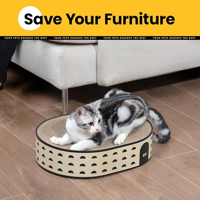 Conlun Oval Cat Scratcher Bed | Scratching Bowl Lounge for Kittens | Medium | Corrugated Cardboard Pad | Concave Shape | No Mess Enclosed Base | Serves as Couch Furniture Protector