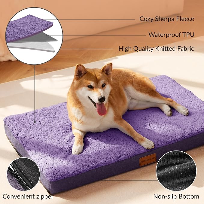 Patas Lague Orthopedic Large Dog Bed Washable Pet Sofa Mat 56''X40''Purple | Egg-Crate Foam Dog Couch For Large Sized Dogs, Waterproof Removable Cover, Soft Pet Crate Bed With Nonskid Bottom
