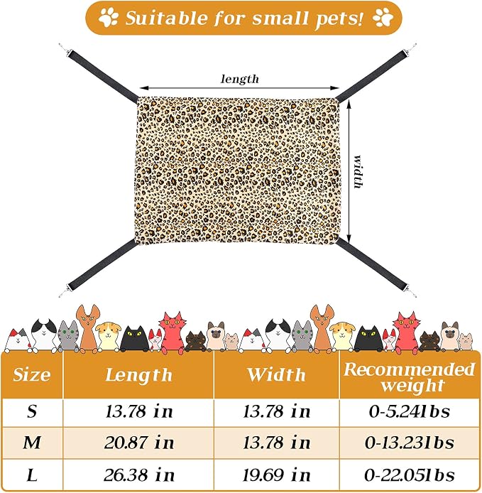Jetec 2 Pack Cat Hammock for Cage, Leopard and Dot, S | Catio Accessories, Reversible Soft Cats Bed, Adjustable Straps and Hooks, Double-sided Linen, Fleece Hanging Hammock for Cats