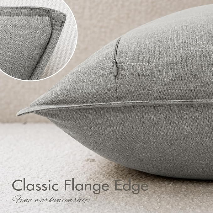 EMEMA Decorative Linen Throw Pillow Covers 18x18 Inch Light Grey | Boho Farmhouse Neutral Couch Throw Pillows for Bed Pack of 2 Accent Pillowcase Modern Sofa Cushion Livingroom Home Decor