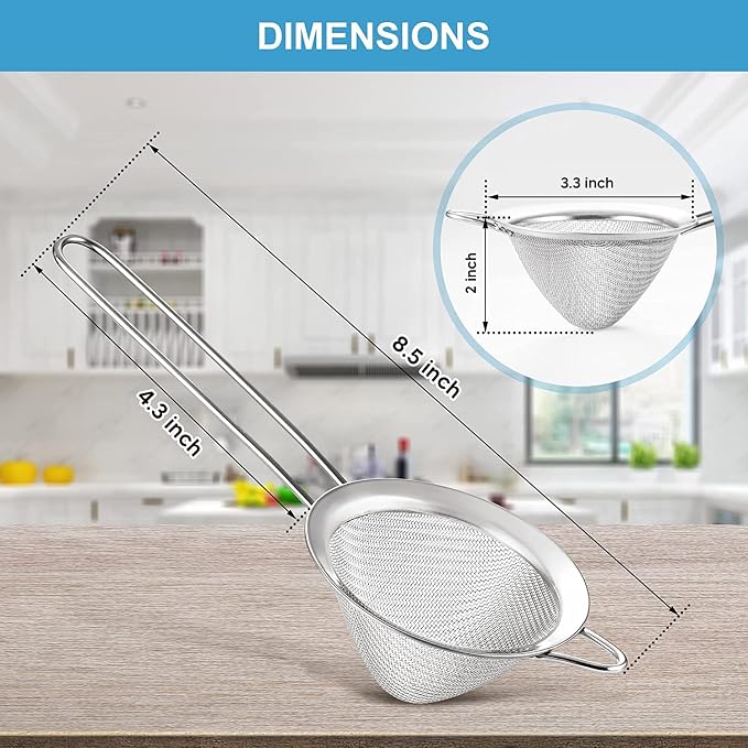 Fine Mesh Strainer - 3.3 Inch Conical Sieve - Tea Strainers for Loose Tea, Coffee Strainer, Food Strainer, Juice Strainer, and Much More!