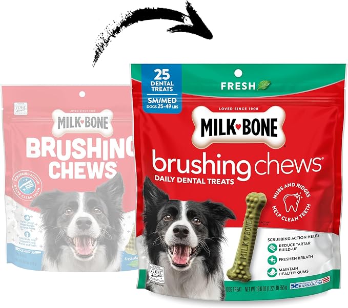 Milk-Bone Brushing Chews Original Chicken Flavor Daily Dental Dog Treats, Small/Medium, 19.6 Oz. Bag (Pack of 5)