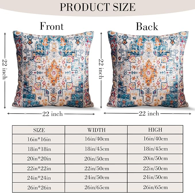 Boho Throw Pillow Covers 22x22 inch Set of 2,Boho Vintage Carpet Pattern Antique Ethnic Decor Double Sided Pattern Cushion Cover Soft Pillow Case Living Sofa Room Bed Square Pillow Cover