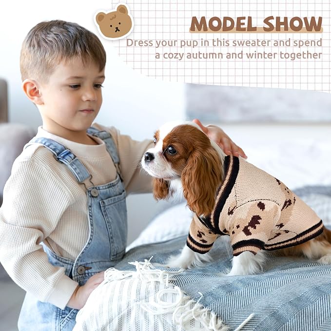 Small Dog Sweaters Cute Bear Knitted Dog Cardigans Clothes for Small Medium Dogs Soft Pet Puppy Cat Knitting Outfits Fall Winter Warm Boy Girl Dogs Knitwear Coat Apparel(Beige, Medium)